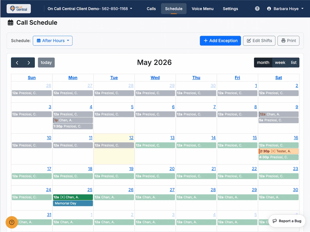 Schedules screen